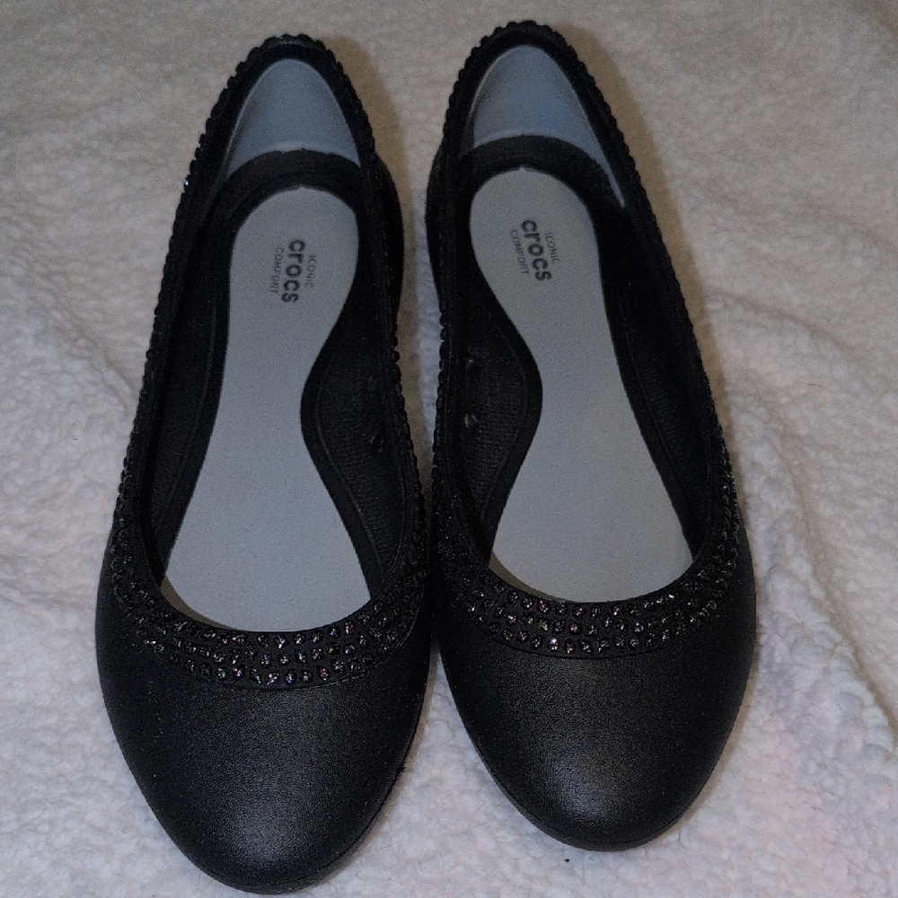 *Like New CROCS Women's Black Sparkle Flats Size 8